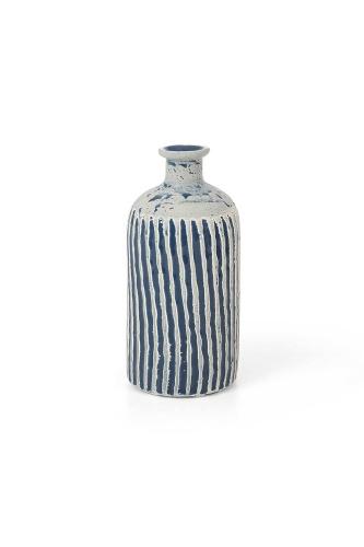 Coincasa διακοσμητικό κεραμικό μπουκάλι με ριγέ σχέδιο 19 cm - 007357999 Μπλε Ραφ